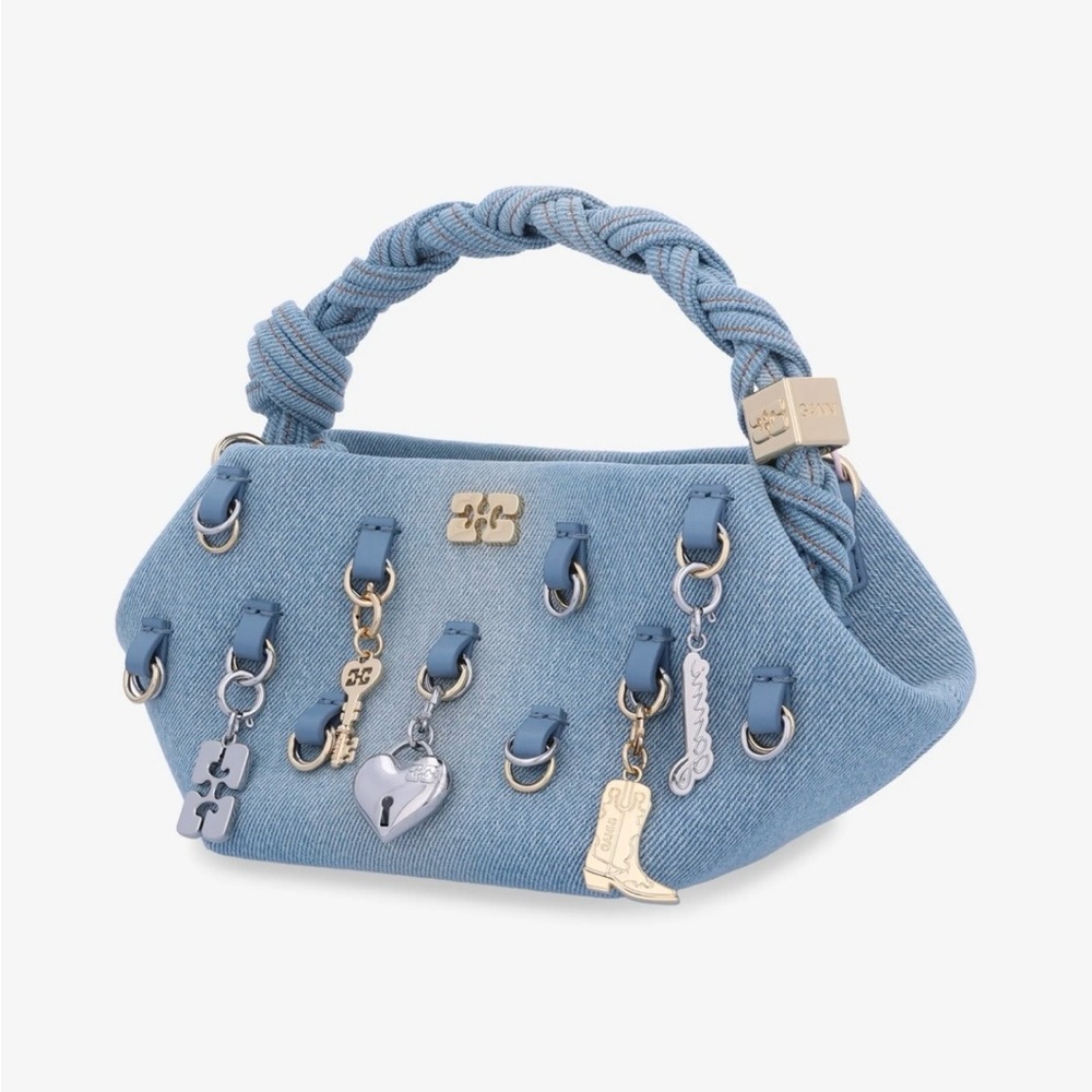 Ganni Mini Bou Denim Clutch & Crossbody Bag with Charms - Picture 3 of 12